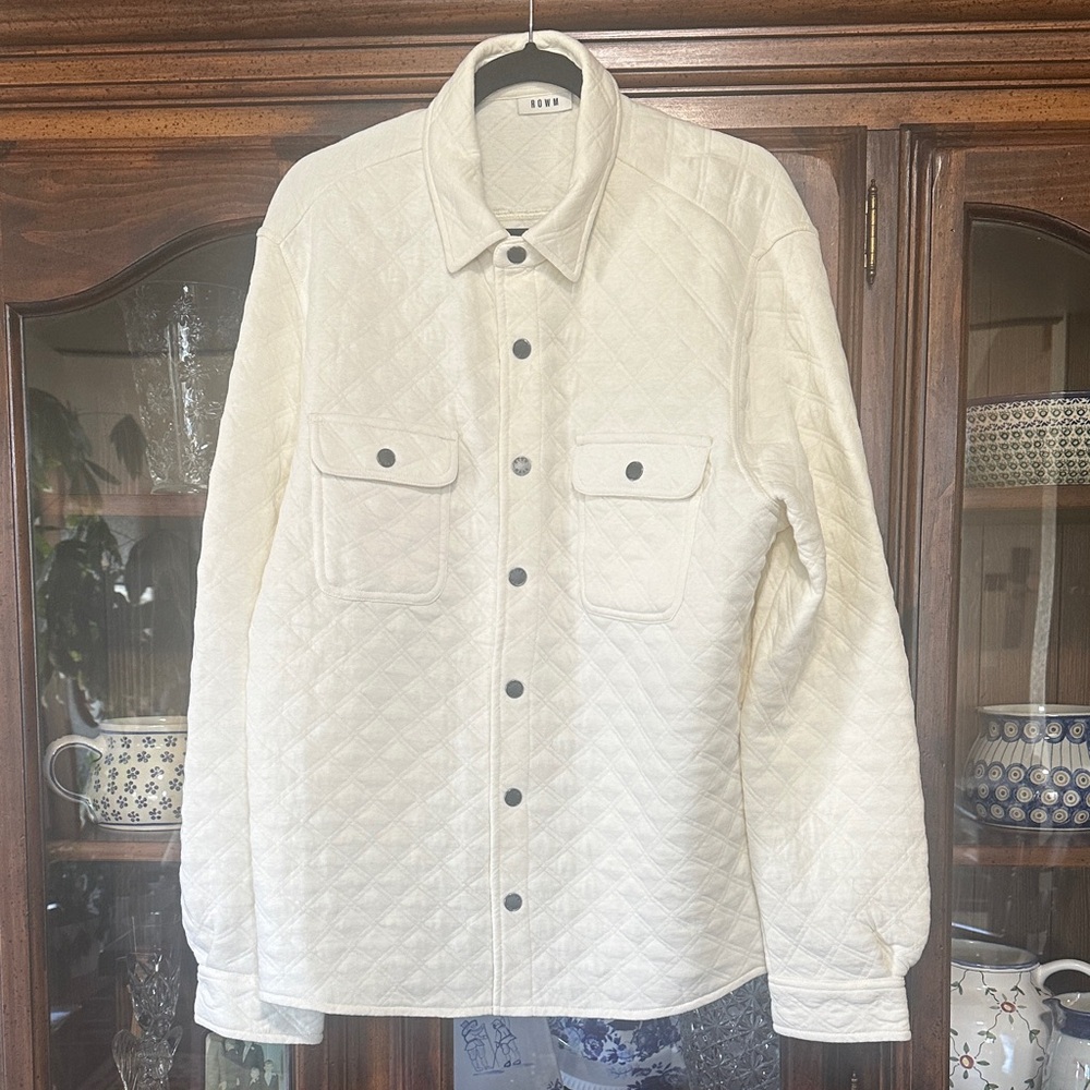Quilted Button-Front Shirt Jacket - White